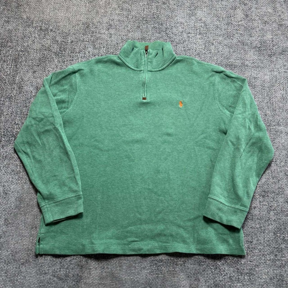 Polo Ralph Lauren Quarter Zip Pullover Mens XL Green‎ Cotton Mock Neck Sweater